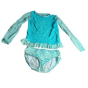 Ruffle Butts Turquois and White Striped Girls Tankini size 8